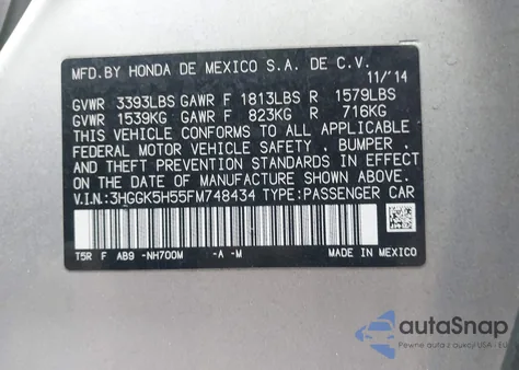 2015 Honda Fit Lx from USA, damaged, VIN 3HGGK5H55FM748434